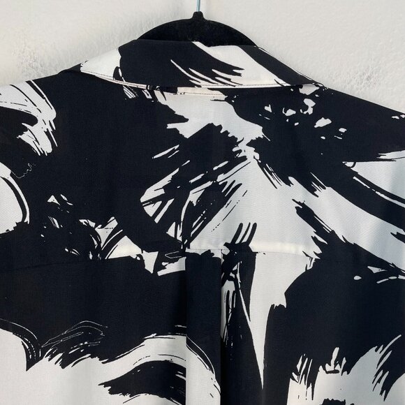 Catherines Womens Plus 3XWP Black White Button Up Shirt Short Sleeve Top Blosue - Picture 6 of 8